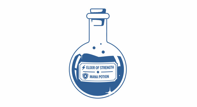 Potion bottle illustration graphic design of magical elixir and label
