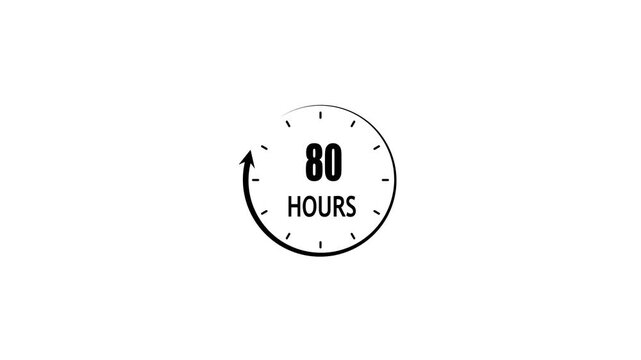 80 hours countdown timer animation, minimalist circular clock for business deadlines and time management projects
