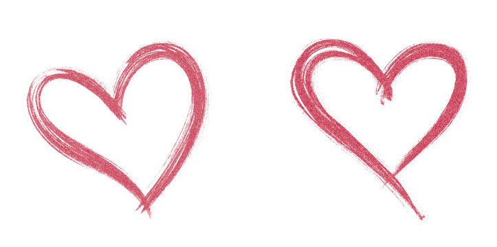 Transparent png of two pink red hearts made of rough strokes isolated on white background for Valentine s Day wedding love romance or other purpose. Hand drawing vector illustration with grunge