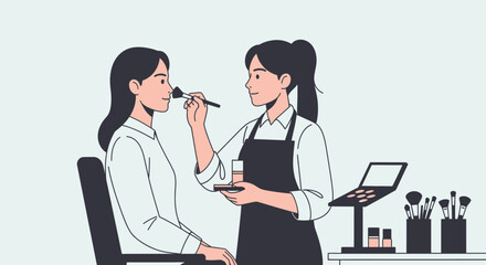 Obraz premium Woman receiving makeup application by artist with brushes and cosmetic products