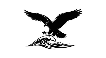 Obraz premium Powerful Eagle Landing on Stylized Waves - Black Silhouette