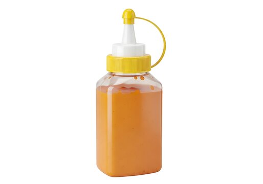 Orange condiment bottle with pump dispenser