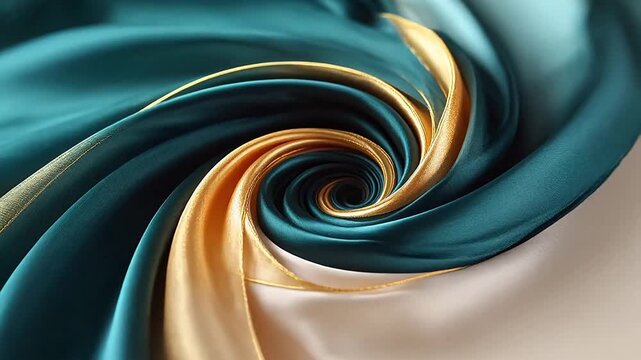 Spiral pattern of fabric in gold teal and white