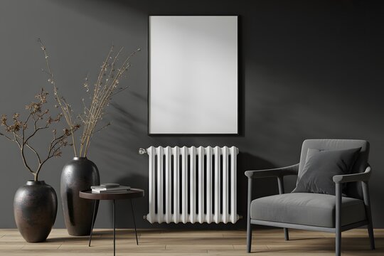 Modern living room with radiator and armchair