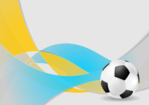 Abstract football background with orange blue elegant waves and soccer ball. Sport vector design
