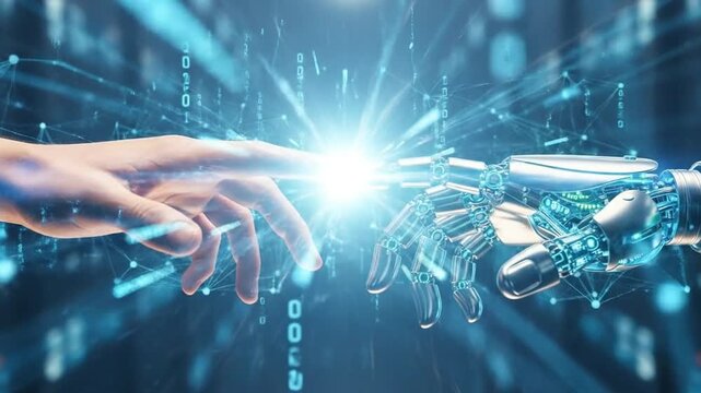 Human and Robot Hands Touching - Artificial Intelligence and Technology Concept.