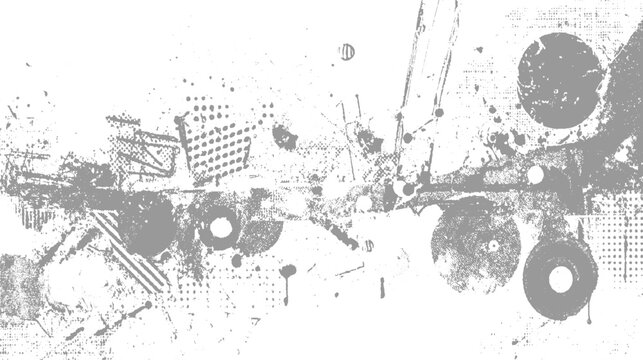 Grayscale abstract grunge texture with distressed circles dots and lines