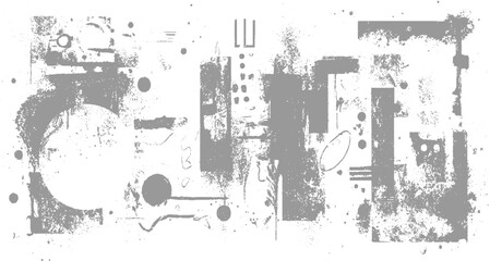 Obraz premium Abstract grey and white textured shapes and splatters creating a distressed grunge background