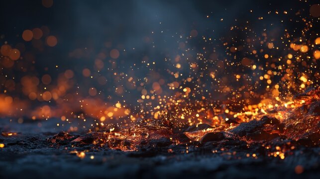Fiery sparks erupting on transparent