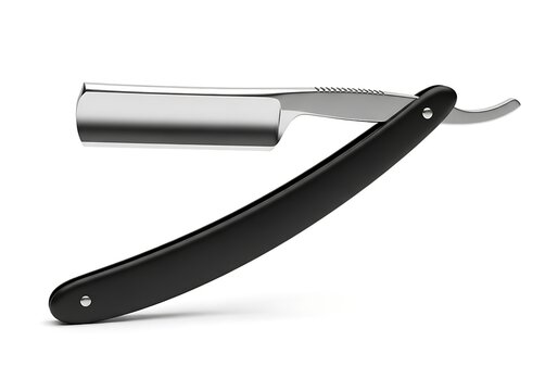 Black straight razor with silver blade and handle
