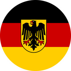 Obraz premium Round National Germany flag with eagle. Flag of Germany button, sticker, icon in circle shape. State flag, ensign. Germany flag badge, banner, background.