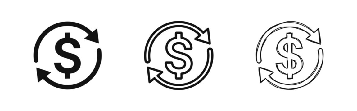 Dollar Currency Exchange Icon Set with Circular Arrows