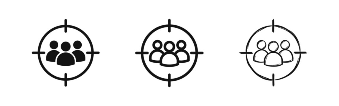 Target Audience and Team Goal Icons in Solid Outline and Sketch Styles