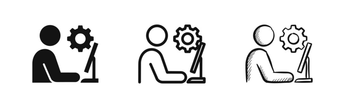 Technical support and software developer icon set