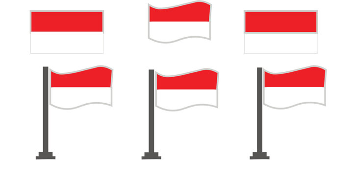 Sets of Indonesian National Flag Bendera Merah Putih. Collection of Indonesian flag flat art style vector illustration drawing isolated