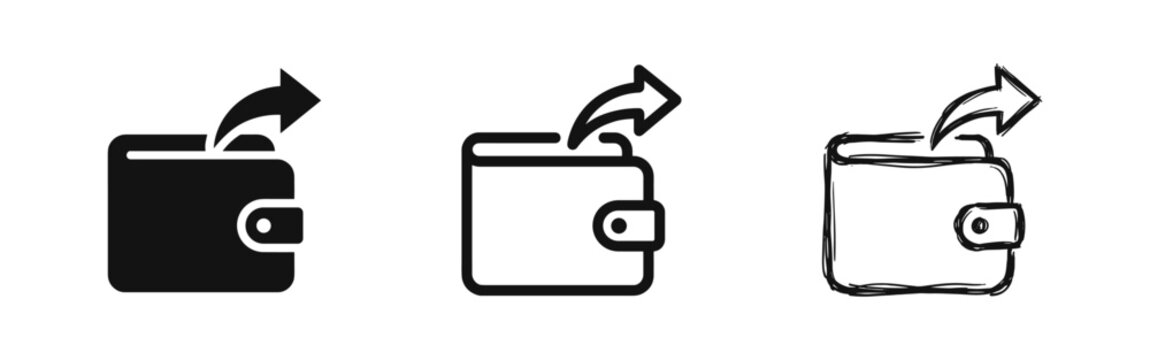 Electronic Money Transfer and Wallet Spending Icons for Financial Transaction and E-commerce
