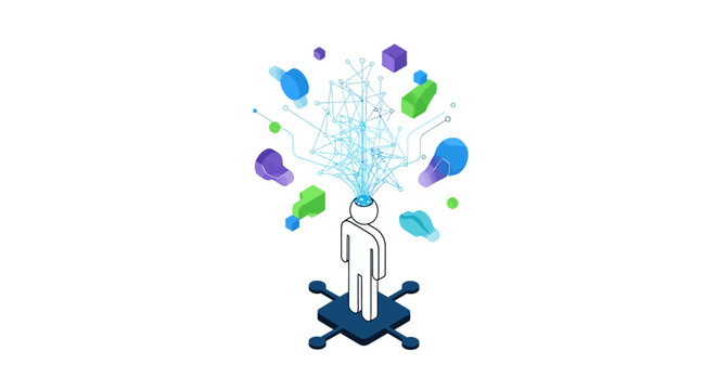 Creative human silhouette with exploding colorful ideas.