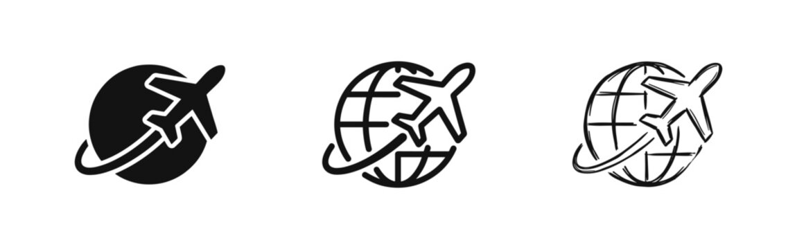 Global Travel and International Flight Logistics Icon with Plane and Globe