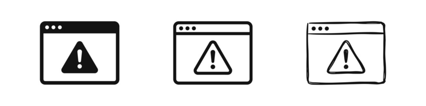 Web Browser Warning Window and System Error Alert Icon Set