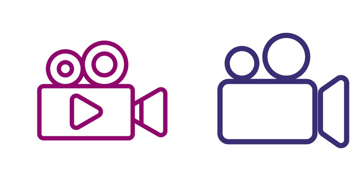 Film camera icons, video recorder symbol isolated on transparent background