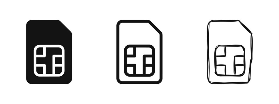 SIM Card Icon Set, Mobile Connection and Network Identity Symbol