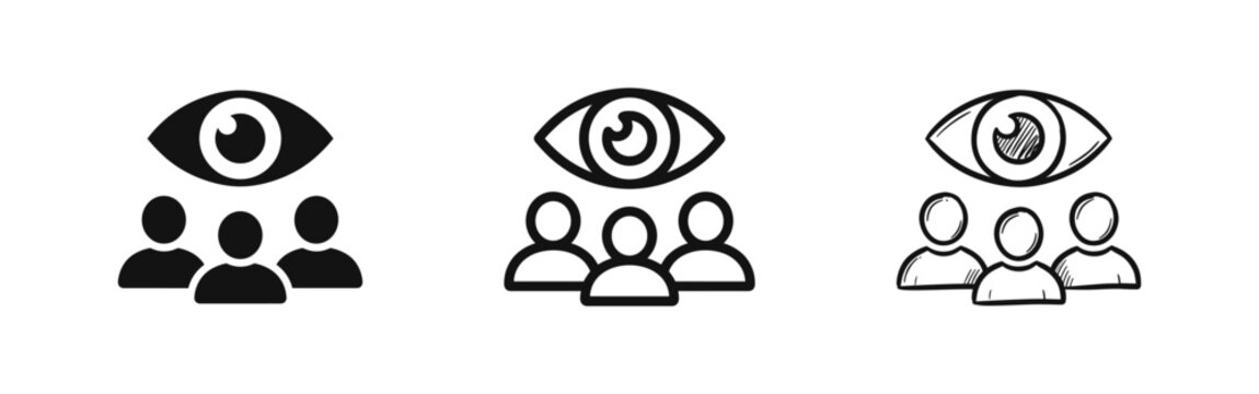 Observation and Targeted Audience Icon Set with Eye and People