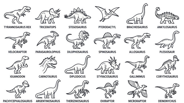 Dinosaur Collection: Various Dinosaurs in Hand-Drawn Style