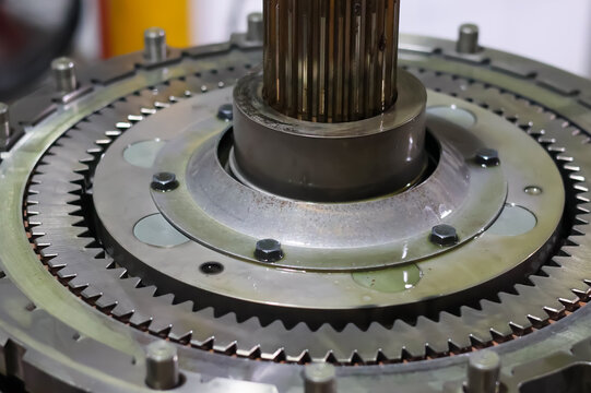 Detailed view of planetary gear mechanism and teeth assembly inside a heavy duty Allison automatic transmission.