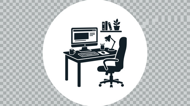 Modern Home Office Desk with Computer and Accessories Illustration.