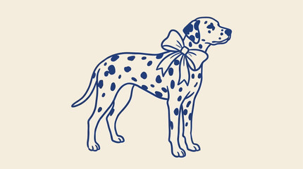 Fototapeta premium Hand drawn artistic sketch of a cute dalmatian puppy wearing a stylish bow tie, vintage charcoal pencil illustration, monochrome spotted canine portrait, isolated vector graphic artwork.