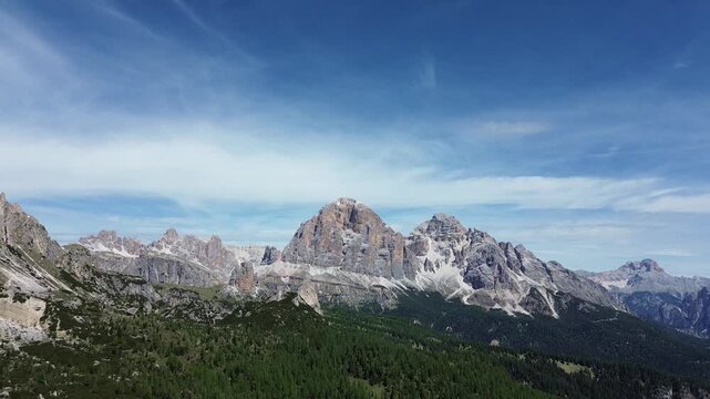 Aerial view of Mount Ra Gusela on Giau Pass in the dolomites