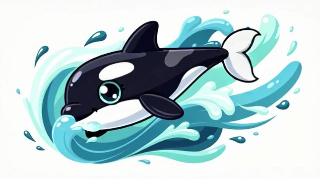 A cute black panther or dog splashing in blue water.