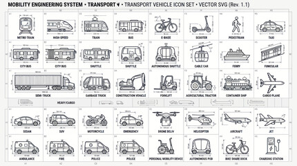 Transport Vehicle Icons Set: Mobility Engineering System, Vector Graphics © jono
