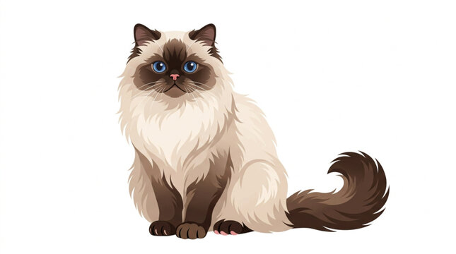 Fluffy Balinese Cat Vector Illustration on White Background