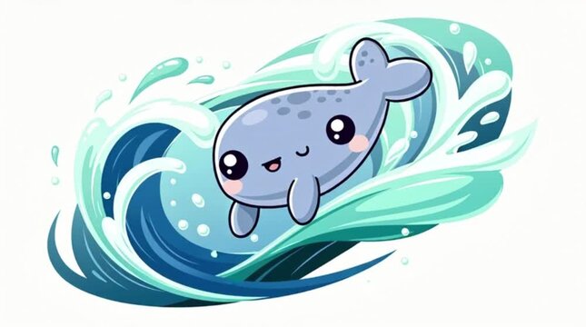 A grey seal swimming in splashing blue water.