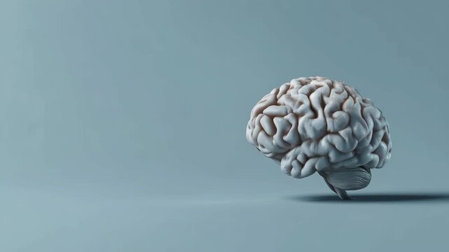 Realistic brain with bright idea spark on blue studio background, innovation concept, creative thinking, neuroscience, intelligence, inspiration, mental