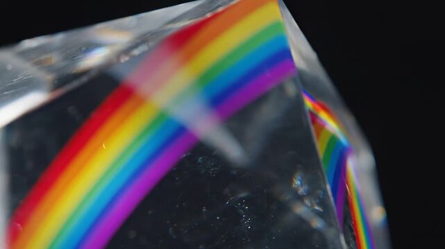 Rainbow prism crystal, colorful light refraction, spectrum display 4k