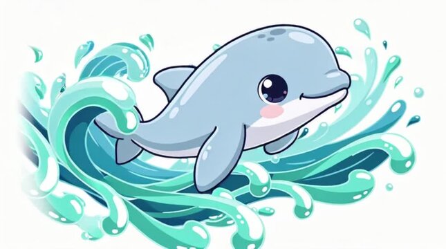 A cute shark swimming in splashing blue water.