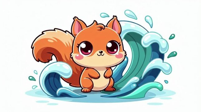 A cute orange cat splashing in blue water.