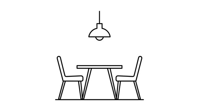 Adobe Illustrator ArtworkMinimalist dining table and chairs set with pendant light, clean interior design illustration