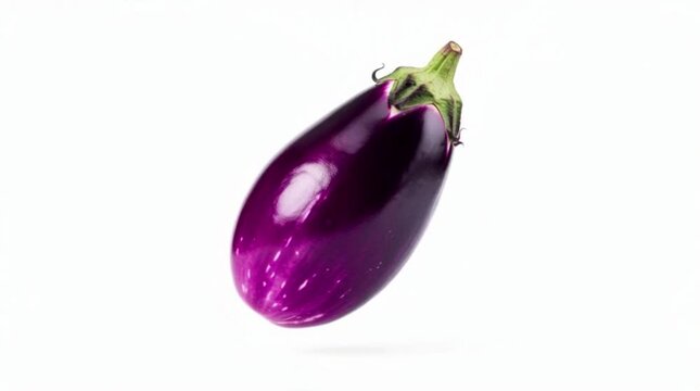 A glossy purple eggplant vegetable isolated on a white background.