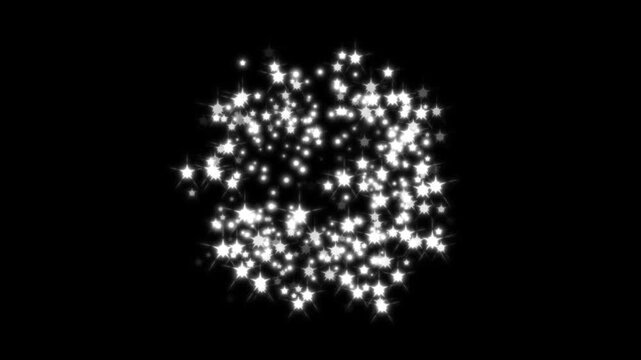 Glitter star flashing animation motion graphics in After Effects on black screen background, white cartoon blinking stars with glowing sparkle effects and smooth motion