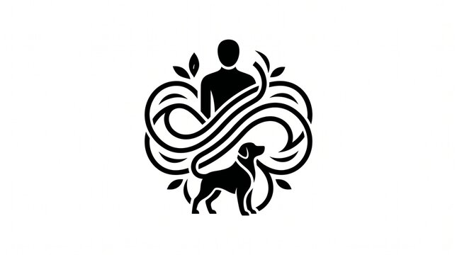 Human and dog silhouette intertwined with floral patterns symbolizes the eternal connection between pets and people.
