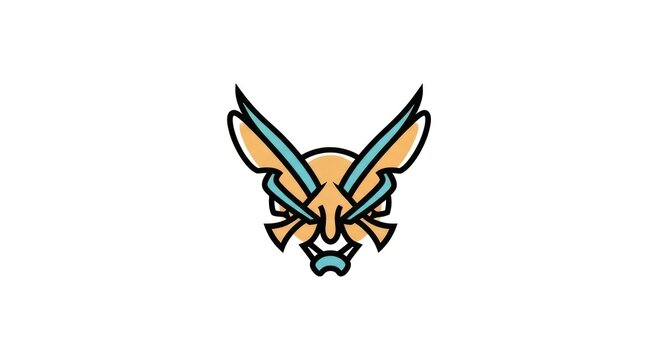 Cartoon angry rabbit face logo icon.