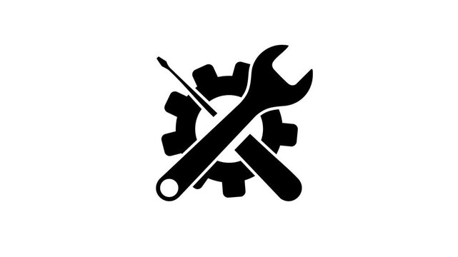 Maintenance Tools Icon with Gear and Wrench. Repair and Settings Symbol Minimal Black Icon
