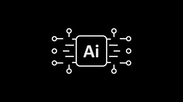 Artificial Intelligence Chip Icon with Circuit Connections. AI Technology Processor Symbol Minimal Design. Digital AI Microchip Network.