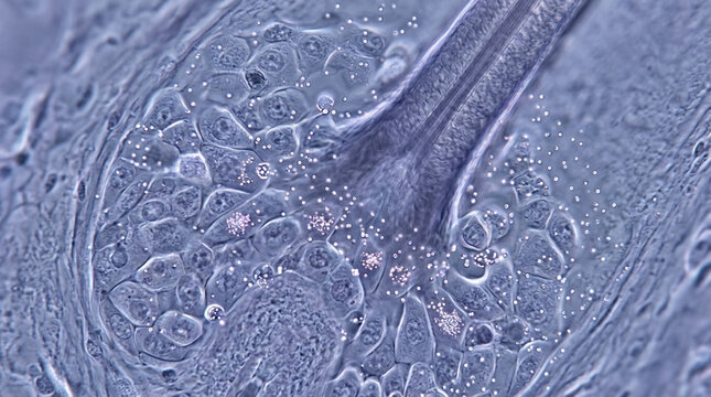 Exosome analysis under gigapixel high fidelity cellular biology lab microscopic image scientific research environment