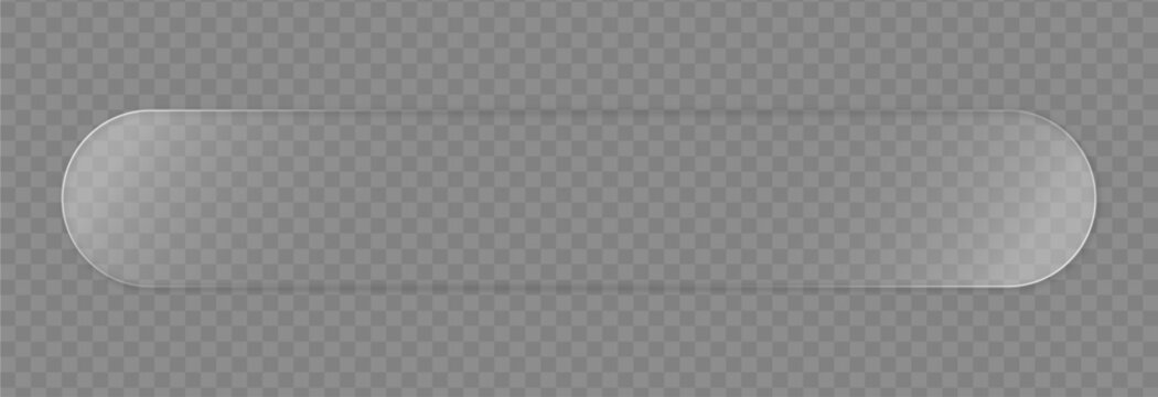 Long horizontal glassmorphism search bar or menu panel with frosted capsule shape on transparent background