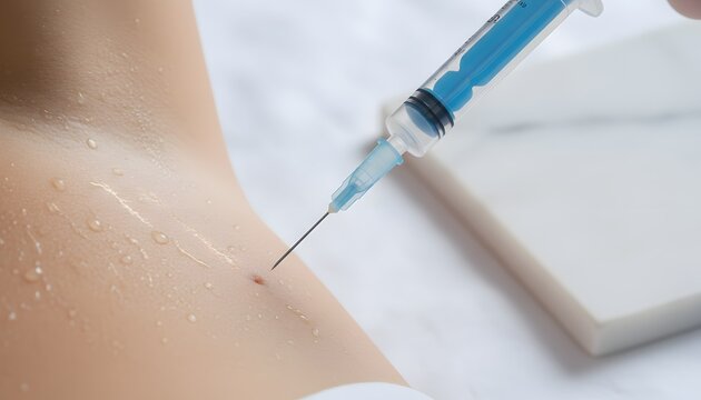 Close-up of Botox injected into sweaty armpit to treat excessive sweat as a modern hyperhidrosis medical treatment concept, showcasing professional dermatological procedure