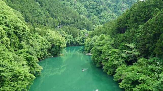 白丸湖　新緑の渓谷と多摩川